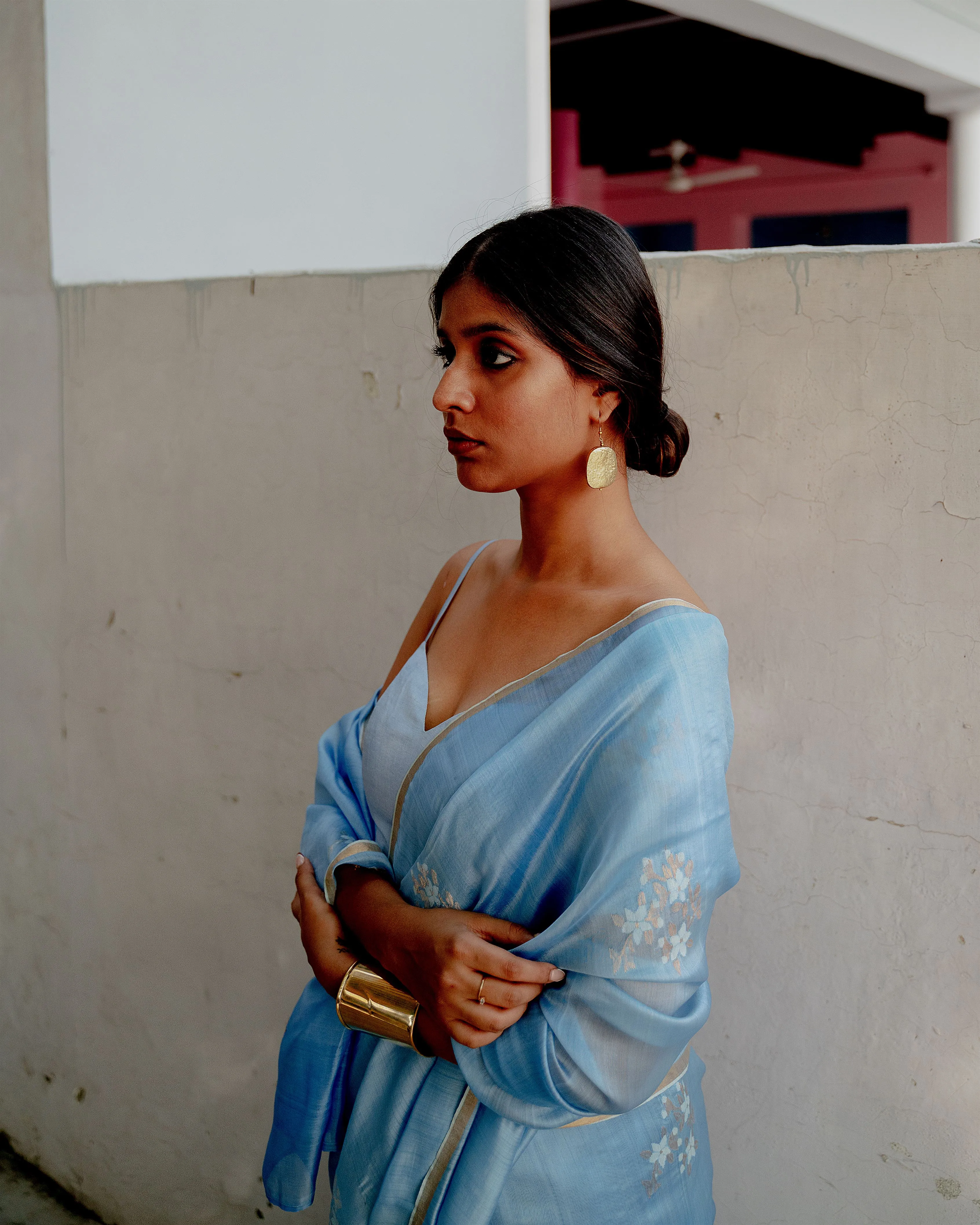 Suparna Som neelambari sari 48 inch width by 5.5 meter length Blue silk - delivery Time 8 weeks Festive 24 LOOK-11