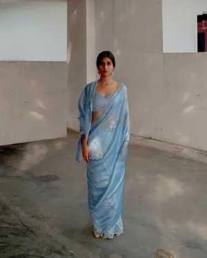 Suparna Som neelambari sari 48 inch width by 5.5 meter length Blue silk - delivery Time 8 weeks Festive 24 LOOK-11