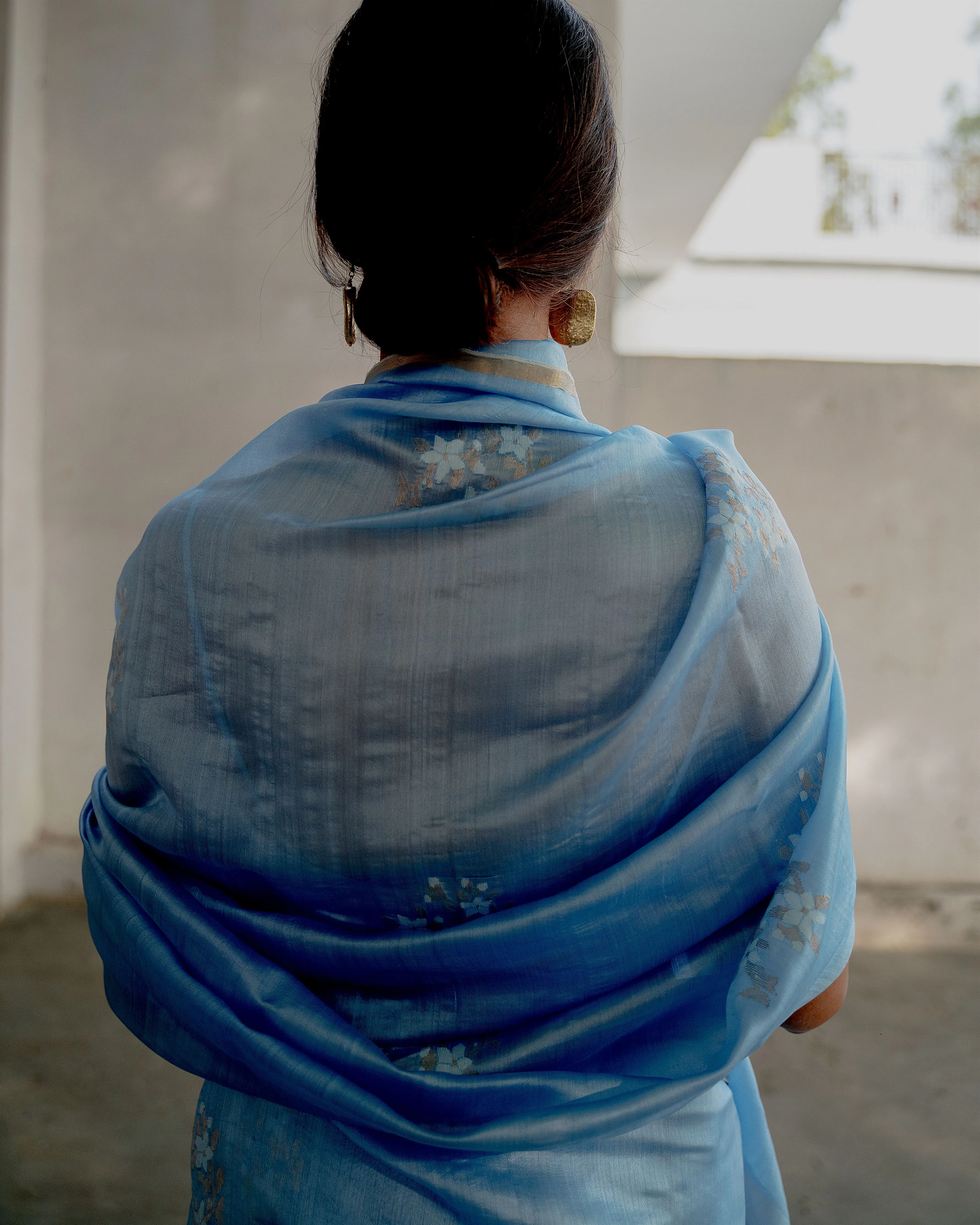 Suparna Som neelambari sari 48 inch width by 5.5 meter length Blue silk - delivery Time 8 weeks Festive 24 LOOK-11