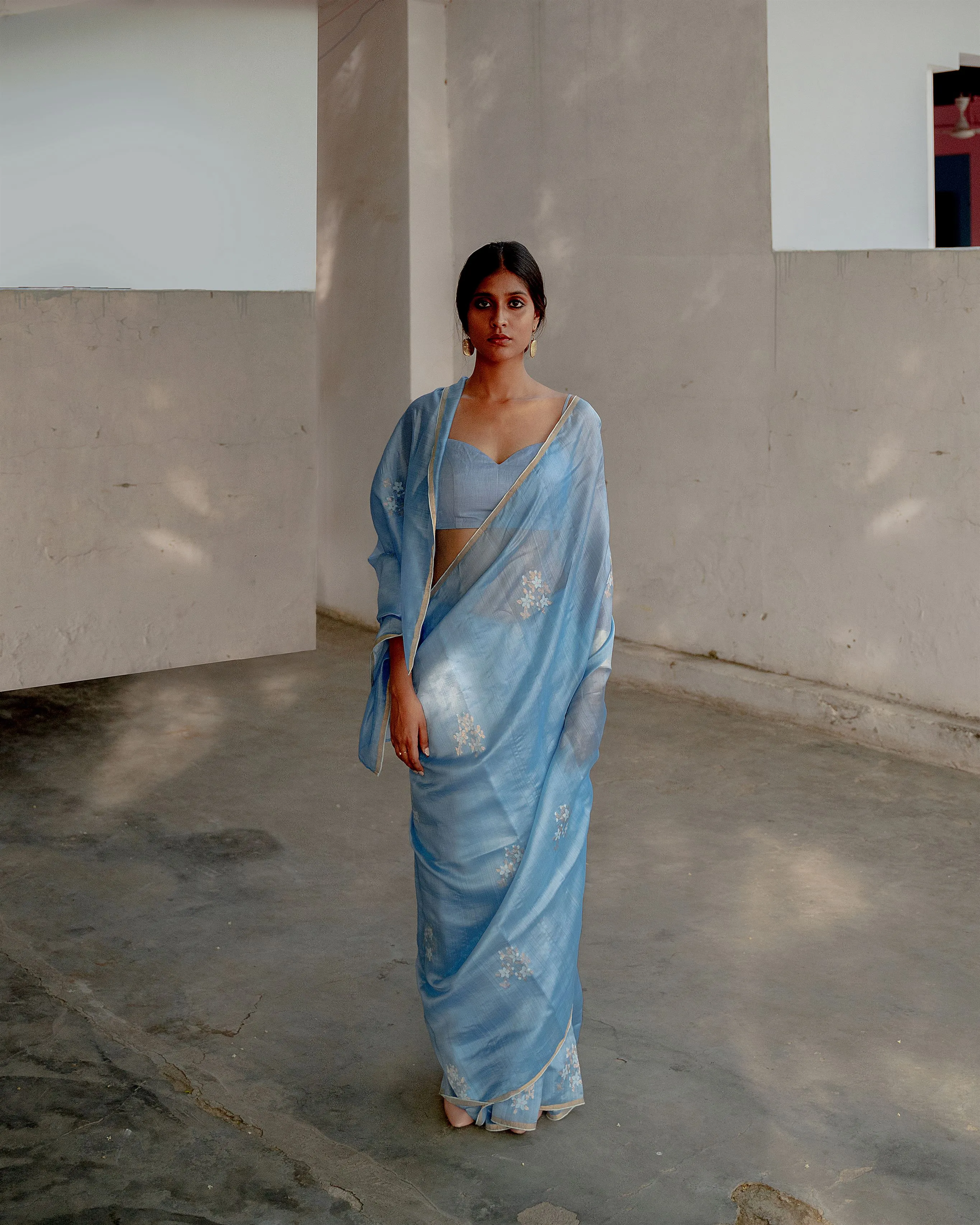 Suparna Som neelambari sari 48 inch width by 5.5 meter length Blue silk - delivery Time 8 weeks Festive 24 LOOK-11