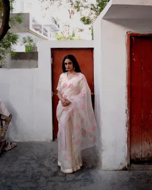 Suparna Som padma sari 48 inch width by 5.5 meter length Ivory silk - delivery Time 8 weeks Festive 24 LOOK-08