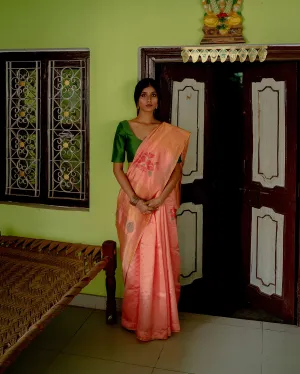 Suparna Som phool pata sari 48 inch width by 5.5 meter length Peach silk - delivery Time 8 weeks Festive 24 LOOK-27