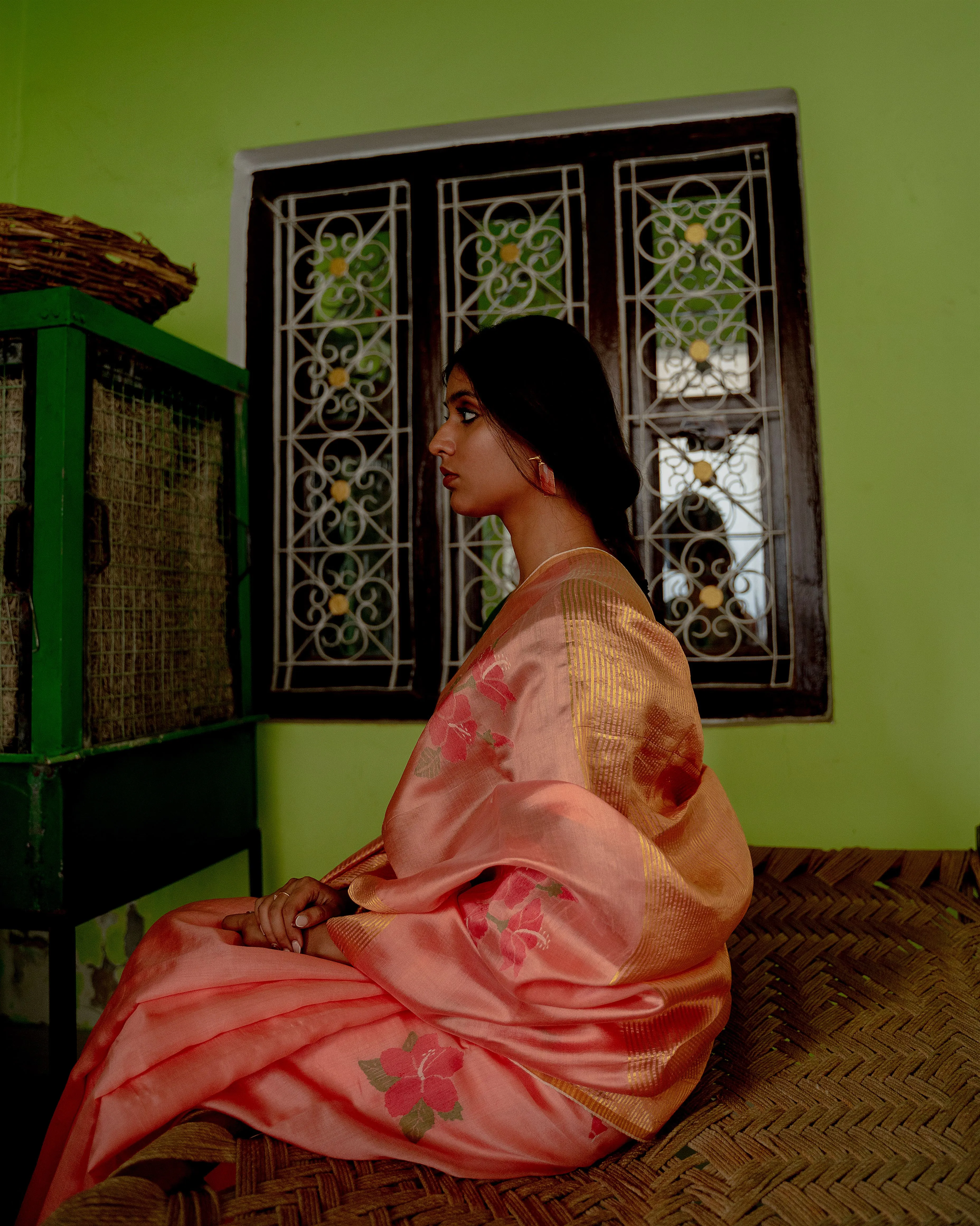 Suparna Som phool pata sari 48 inch width by 5.5 meter length Peach silk - delivery Time 8 weeks Festive 24 LOOK-27