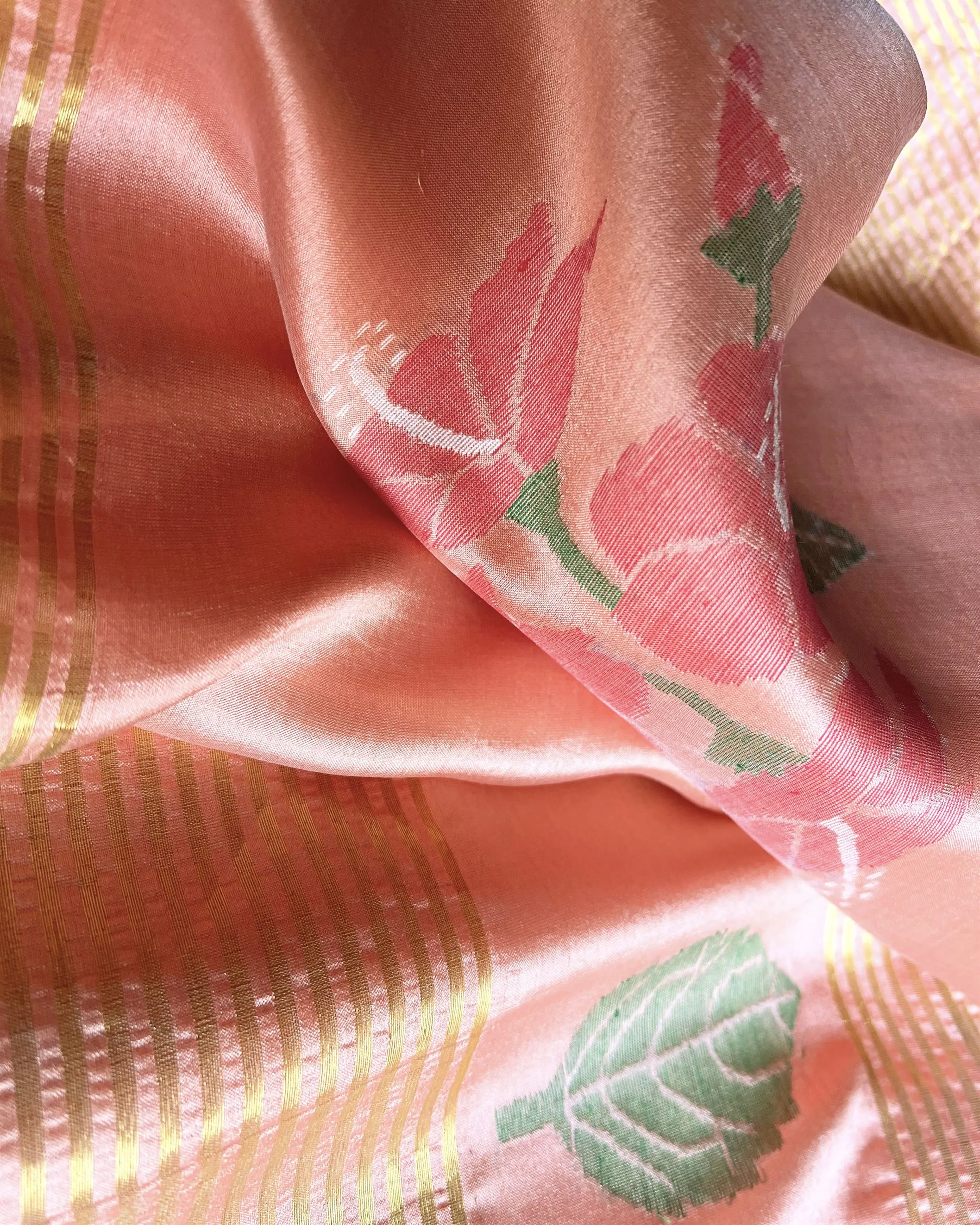 Suparna Som phool pata sari 48 inch width by 5.5 meter length Peach silk - delivery Time 8 weeks Festive 24 LOOK-27