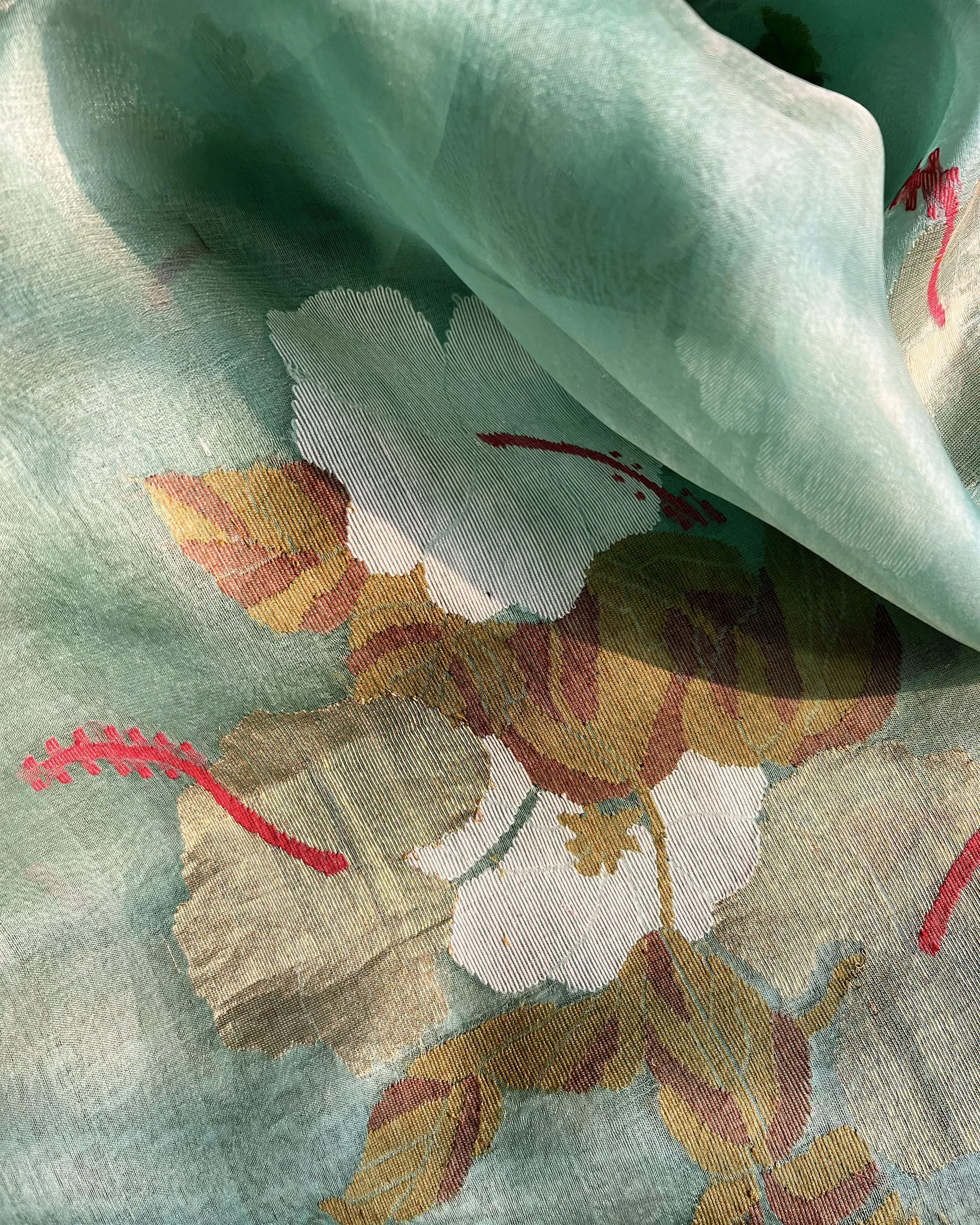 Suparna Som phulavaari sari 48 inch width by 5.5 meter length Aqua blue silk - delivery Time 8 weeks Festive 24 LOOK-21