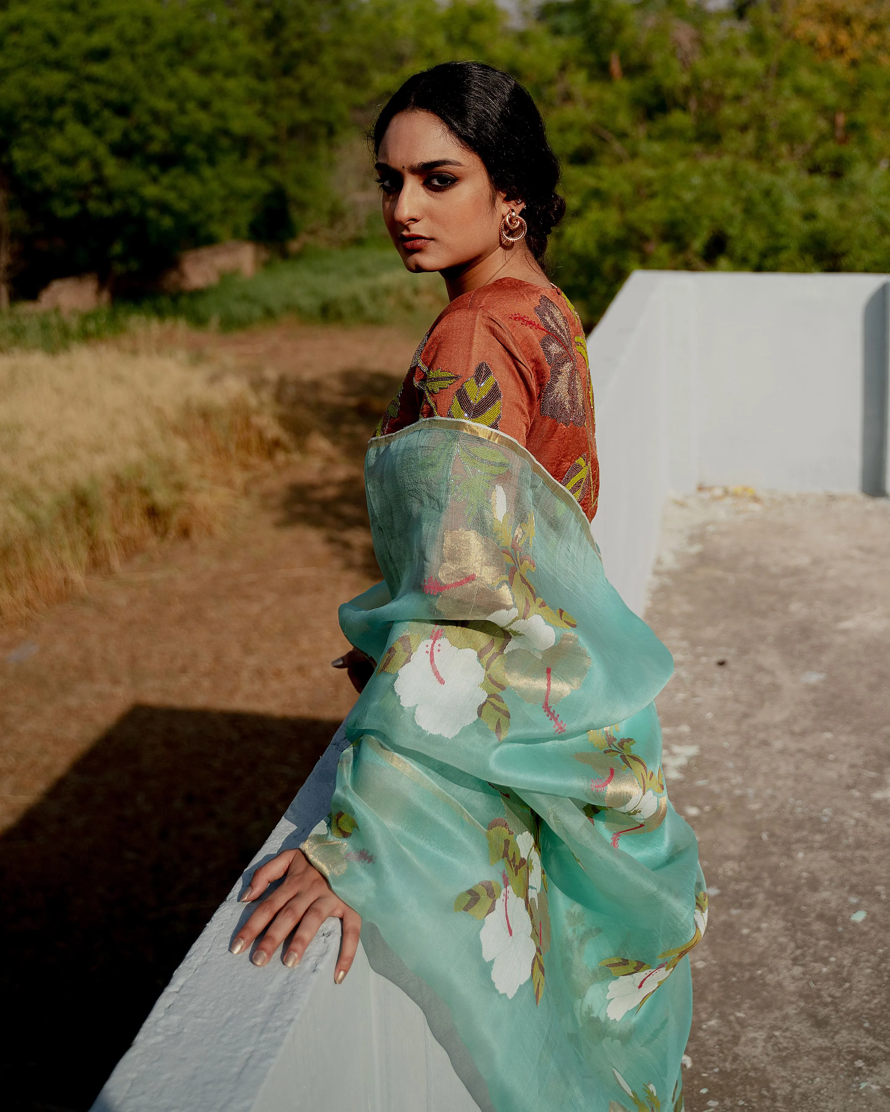 Suparna Som phulavaari sari 48 inch width by 5.5 meter length Aqua blue silk - delivery Time 8 weeks Festive 24 LOOK-21