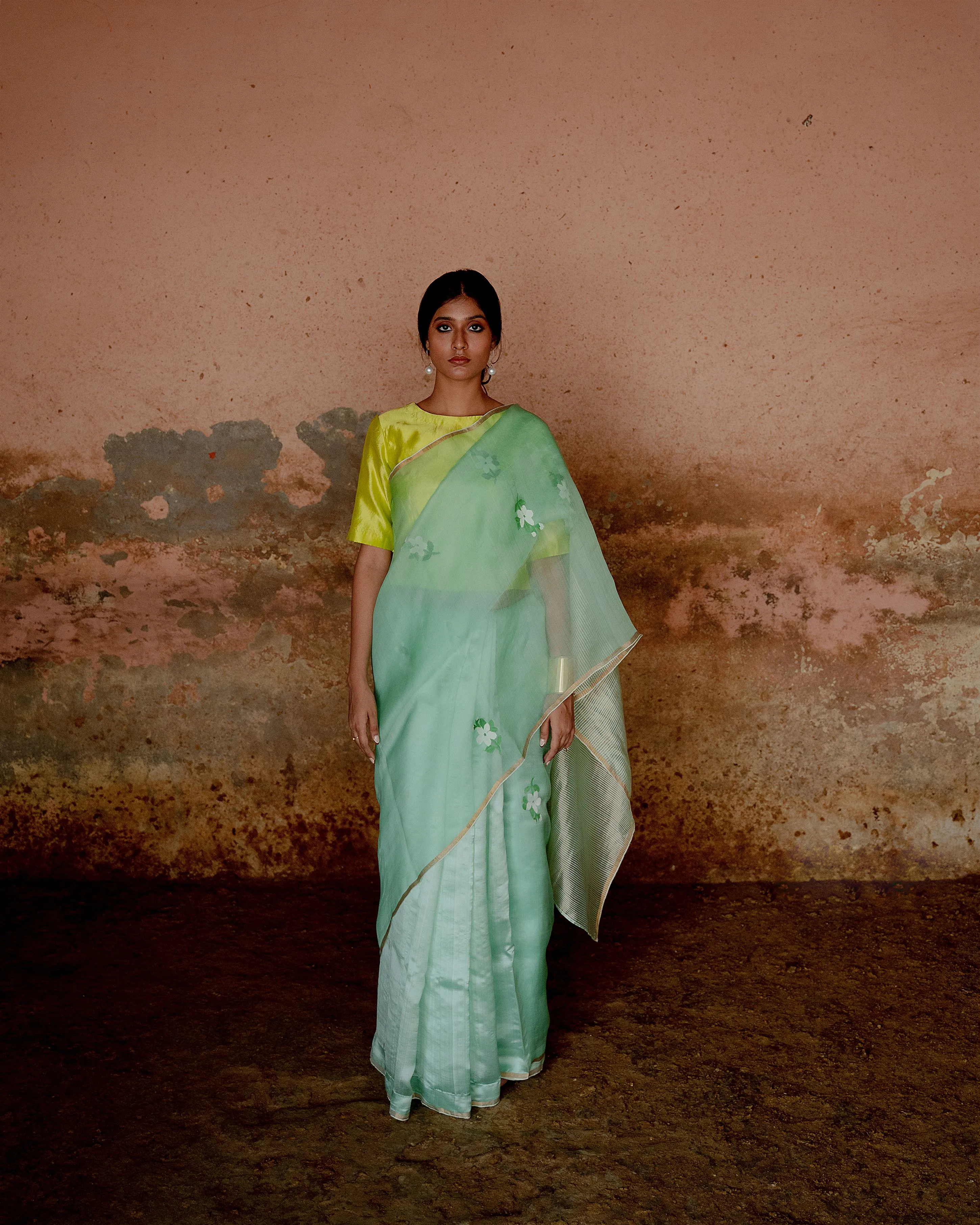 Suparna Som sheetal sari 48 inch width by 5.5 meter length Mint blue silk - delivery Time 8 weeks Festive 24 LOOK-24