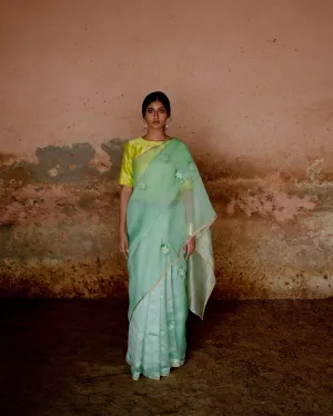 Suparna Som sheetal sari 48 inch width by 5.5 meter length Mint blue silk - delivery Time 8 weeks Festive 24 LOOK-24