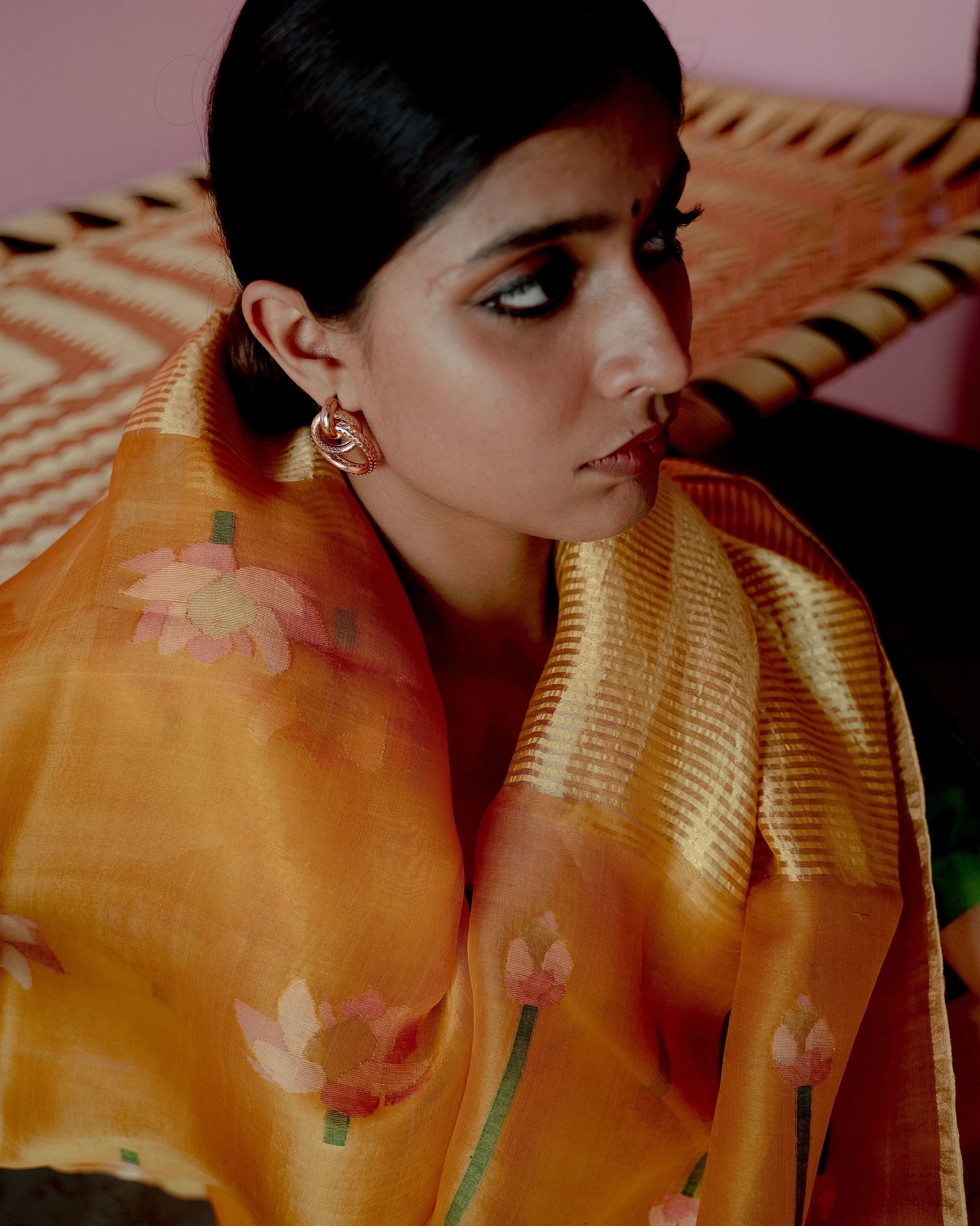 Suparna Som shonali sari 48 inch width by 5.5 meter length Mustard silk - delivery Time 8 weeks Festive 24 LOOK-25