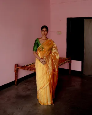 Suparna Som shonali sari 48 inch width by 5.5 meter length Mustard silk - delivery Time 8 weeks Festive 24 LOOK-25