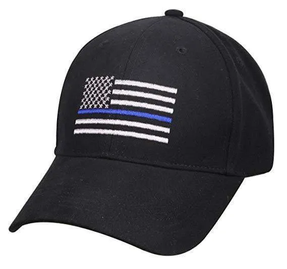 Thin Blue Line Embroidered US Flag Low Profile Cap
