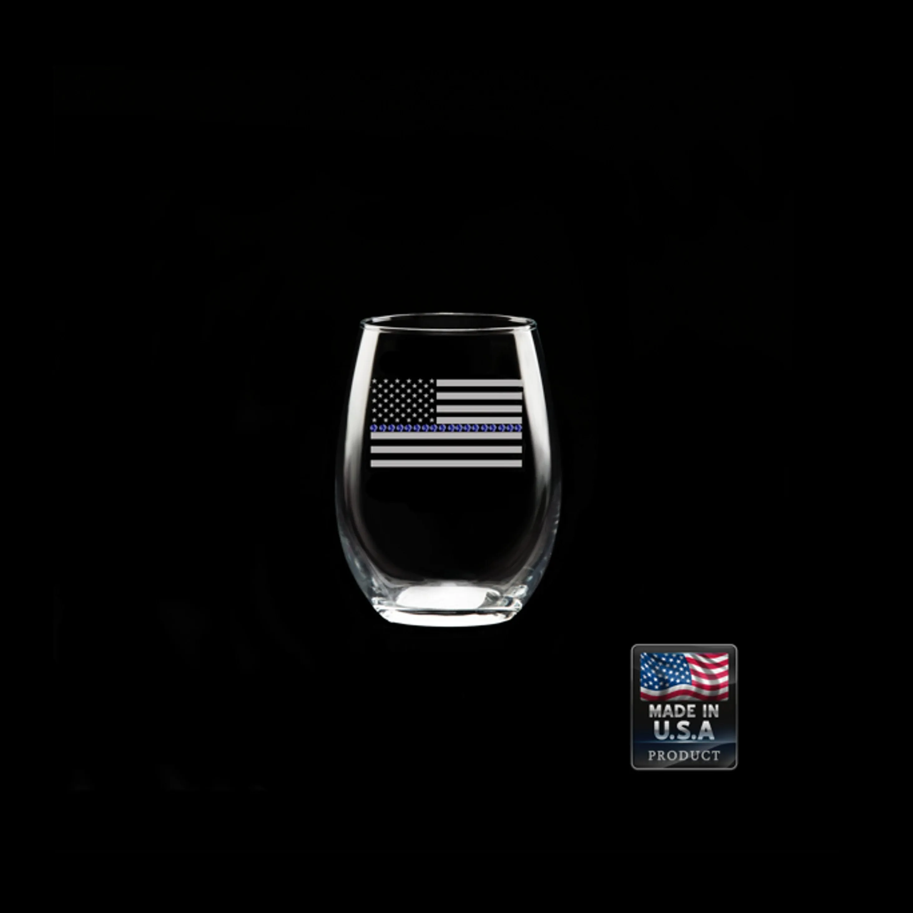 Thin Blue Line Stemless Wine Glass