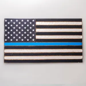 Thin Blue Line Wooden American Flag