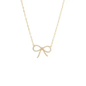 Thin Pave Bow Necklace