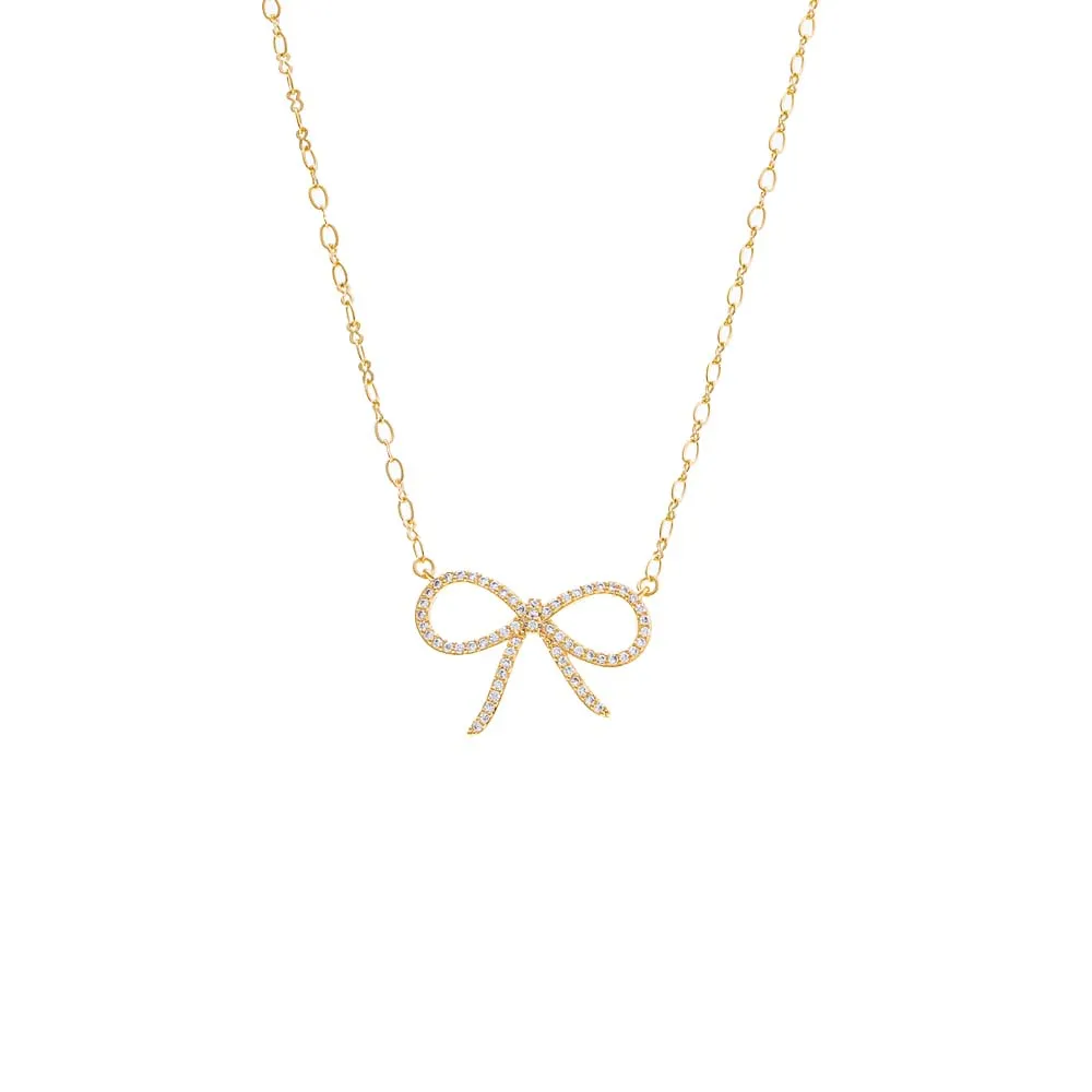 Thin Pave Bow Necklace