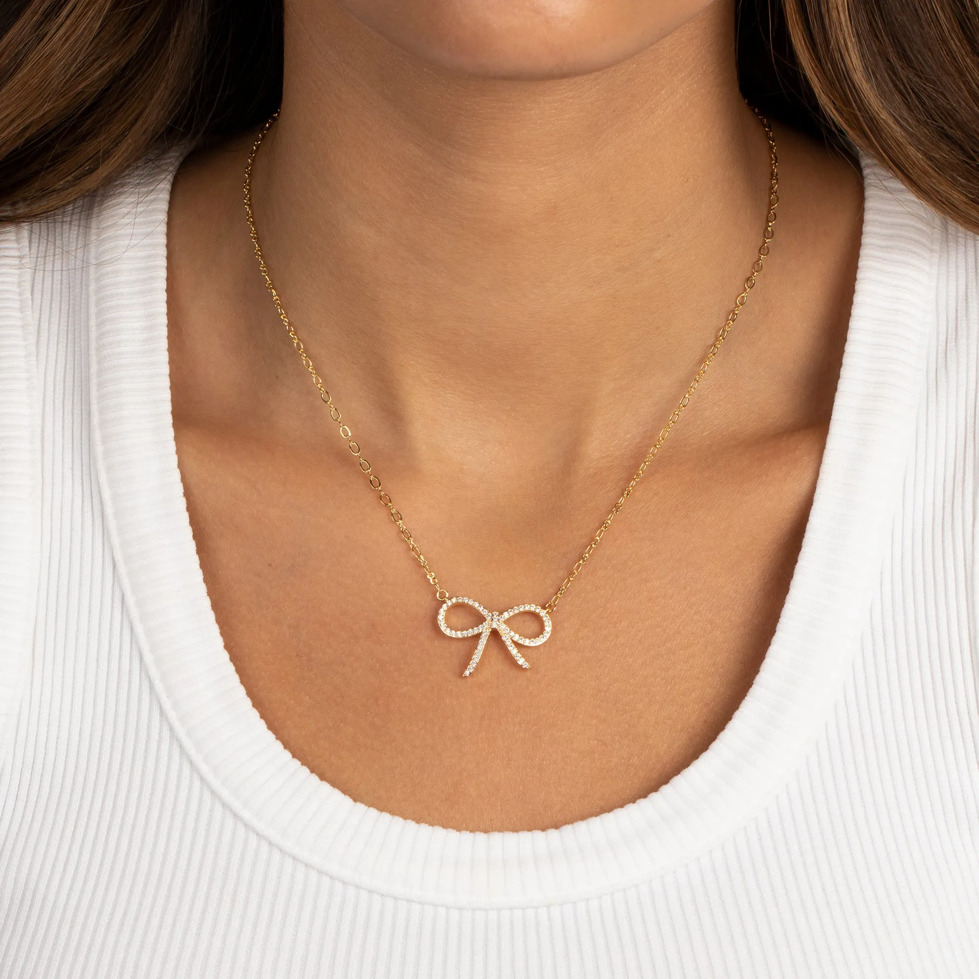 Thin Pave Bow Necklace