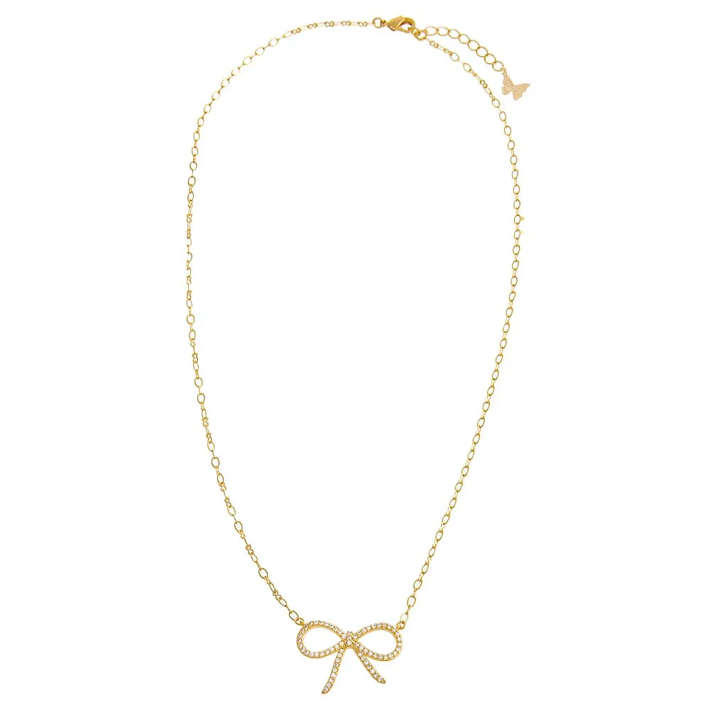 Thin Pave Bow Necklace