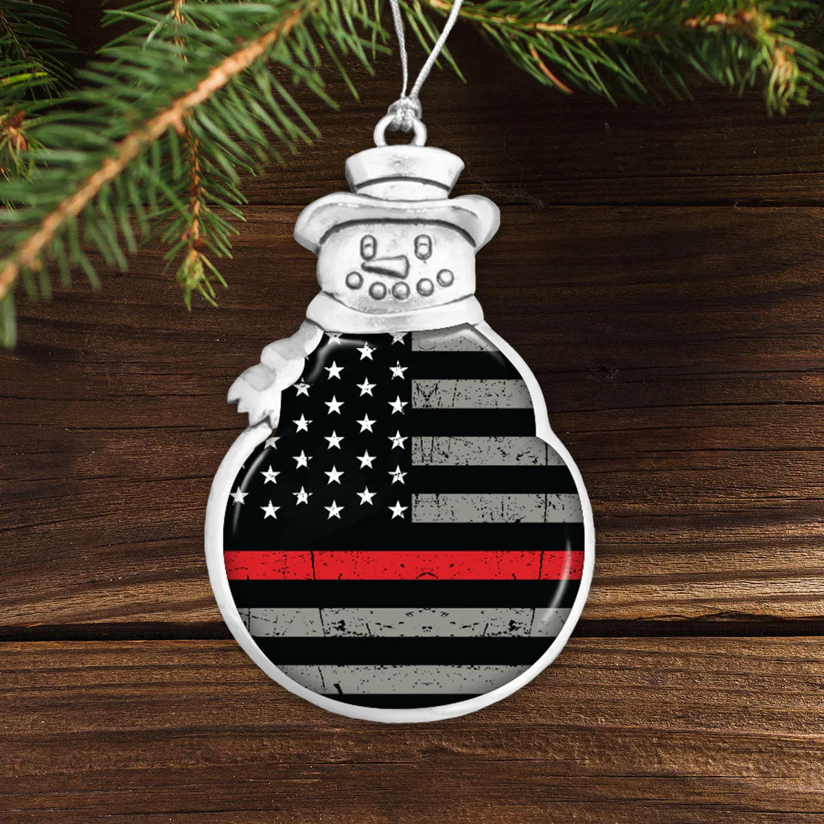 Thin Red Line Flag Snowman Ornament