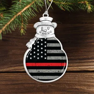 Thin Red Line Flag Snowman Ornament