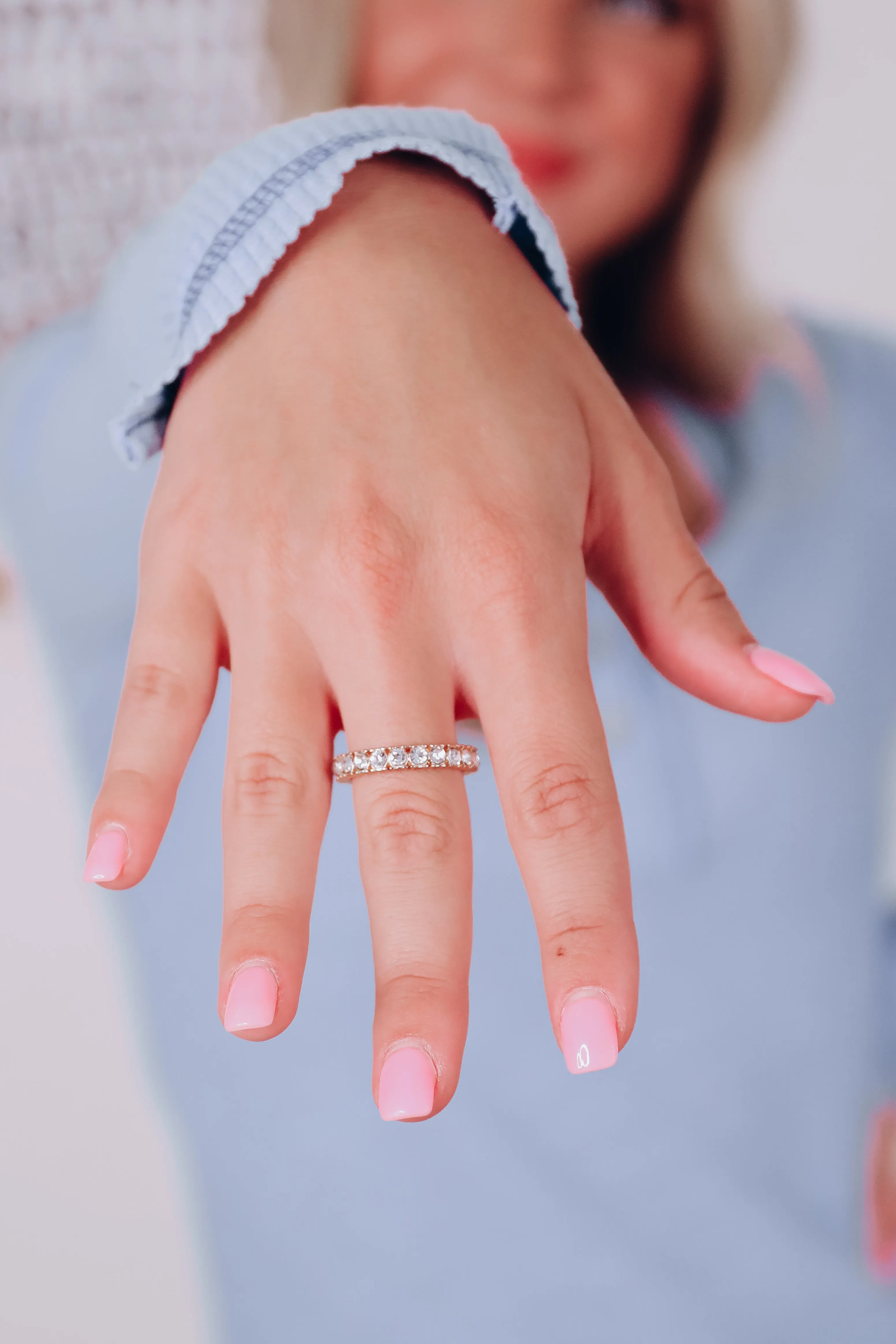 Thin Round Stone Ring - Gold & Clear