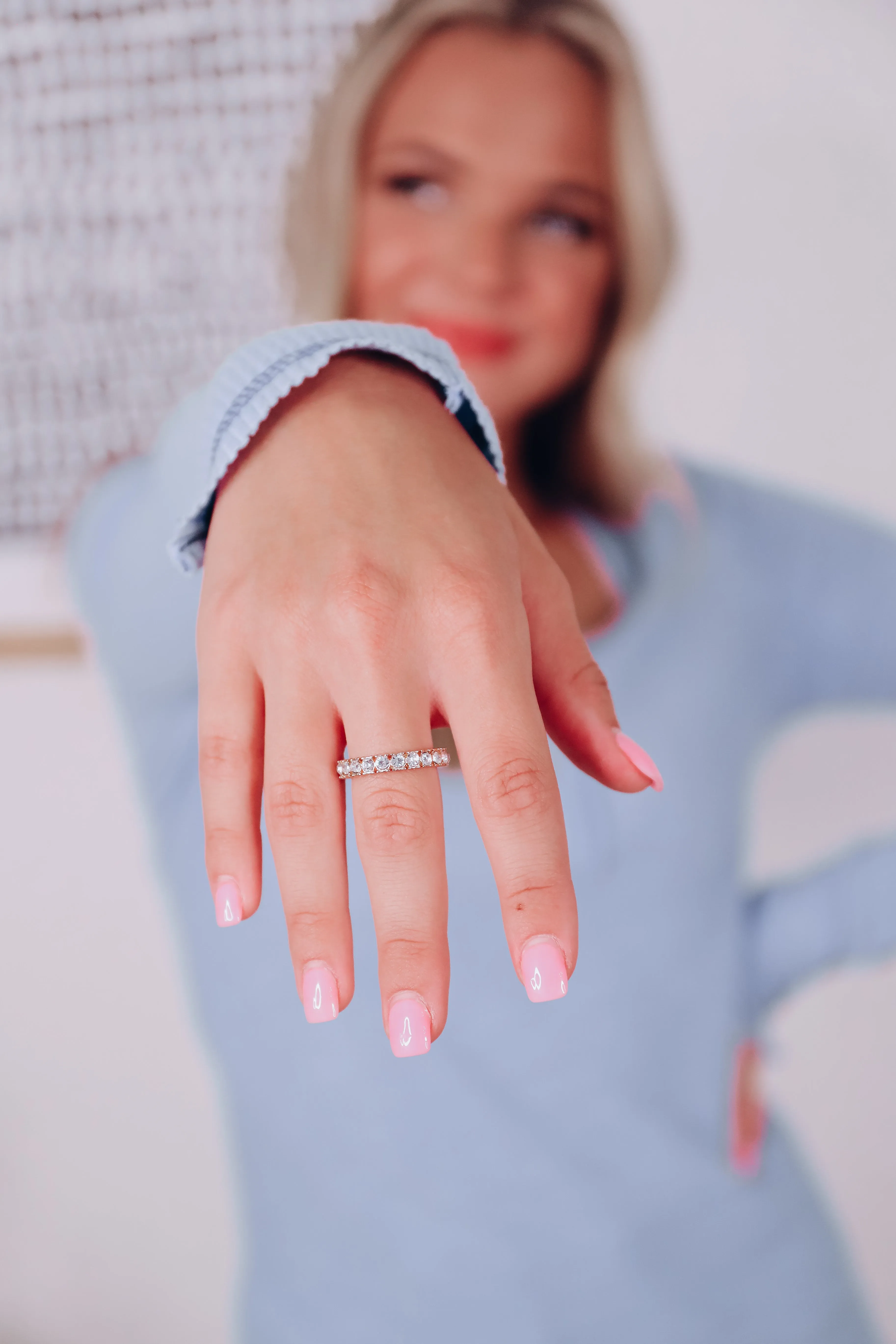 Thin Round Stone Ring - Gold & Clear