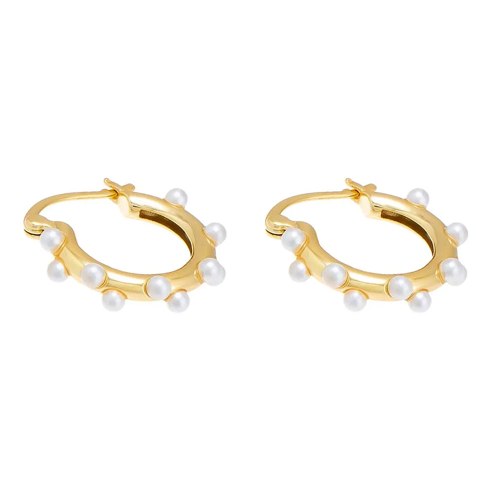 Thin Scattered Pearl Hoop Earring