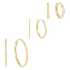 Thin Solid Hoop Earring Combo Set
