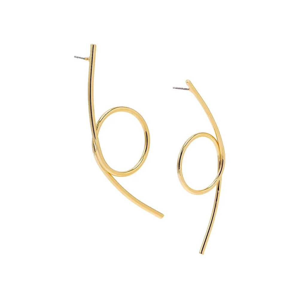 Thin Solid Looped Drop Stud Earring