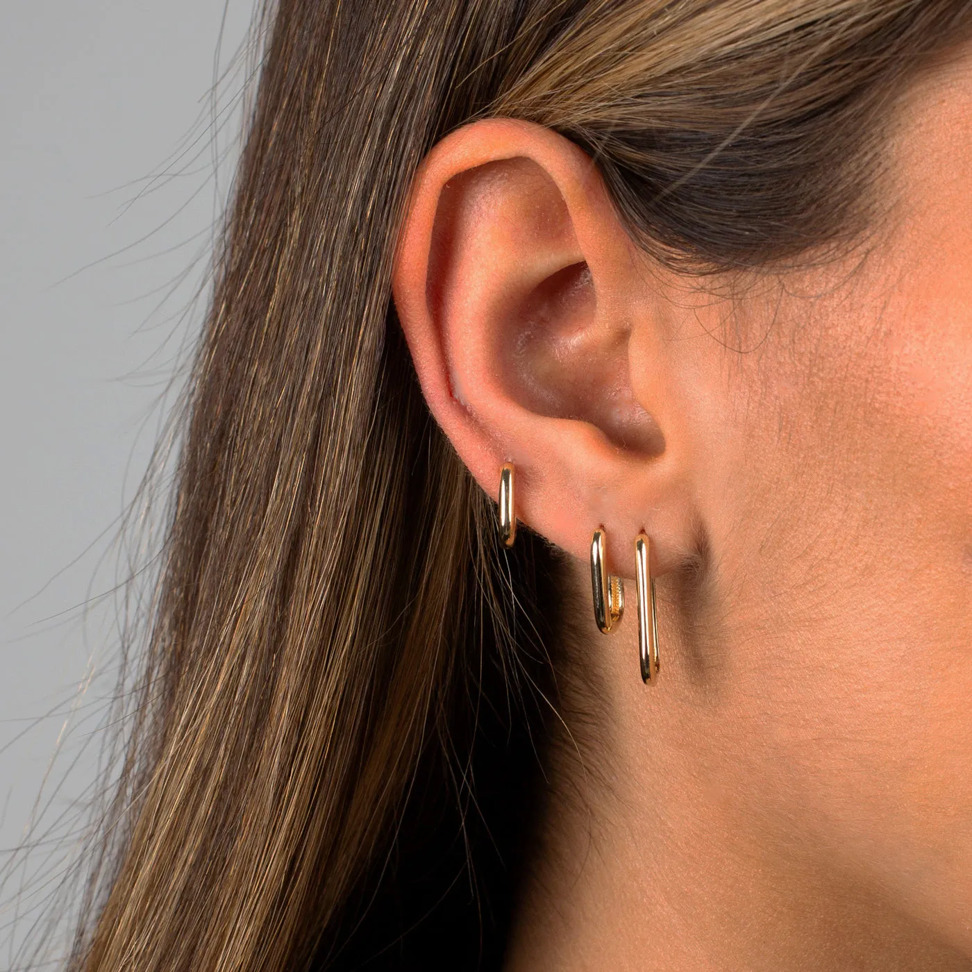 Thin Solid Paperclip Huggie Earring 14K