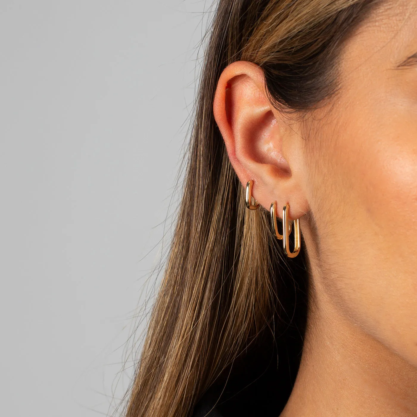Thin Solid Paperclip Huggie Earring 14K