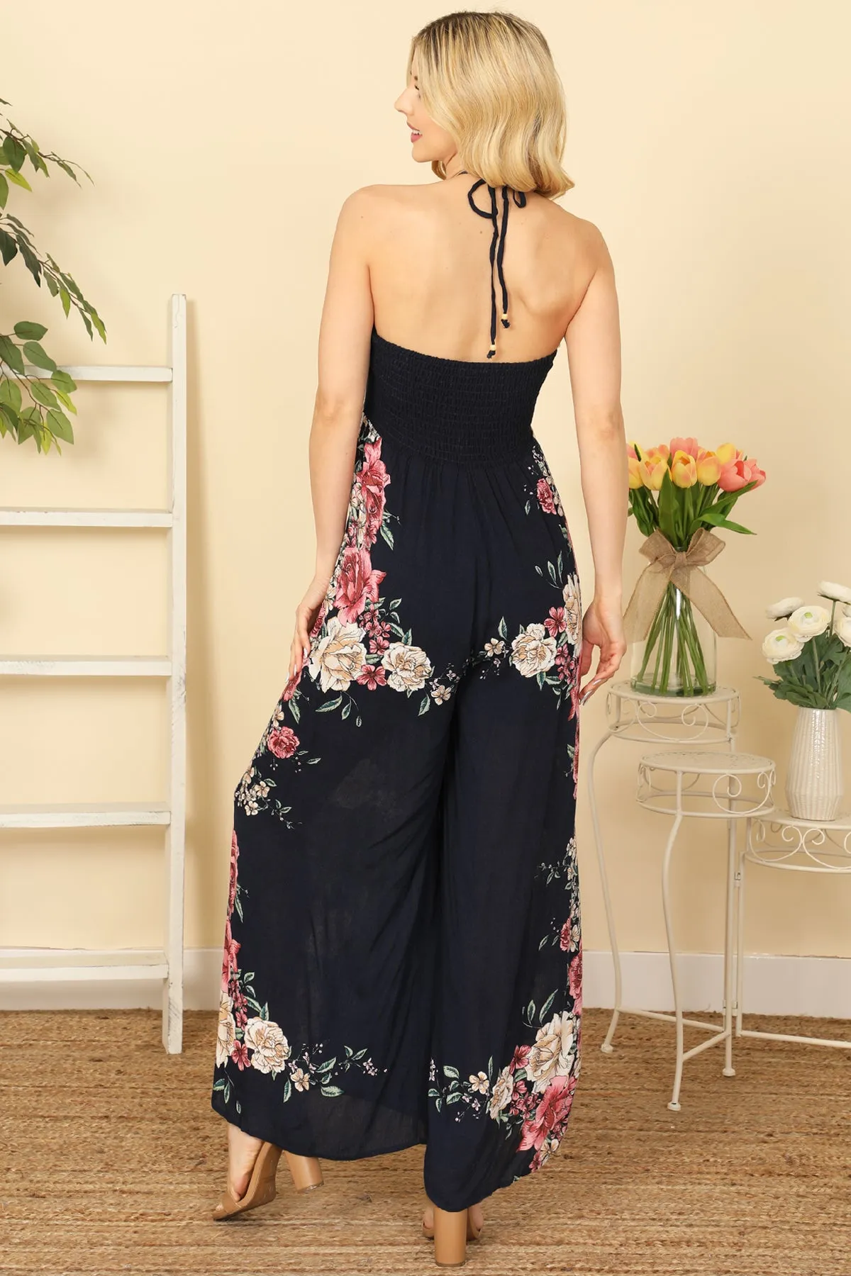 THIN TIEBACK FLORAL JUMPSUIT