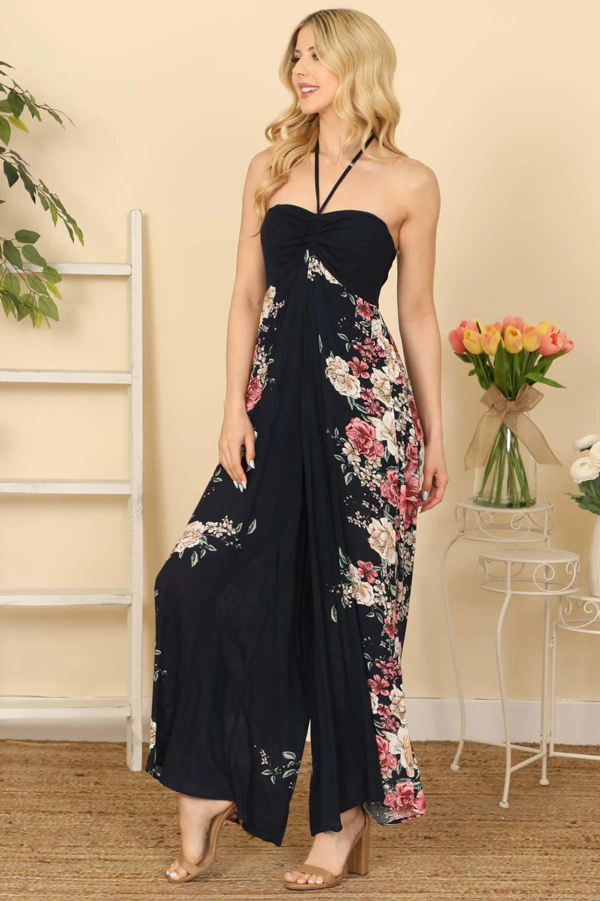 THIN TIEBACK FLORAL JUMPSUIT