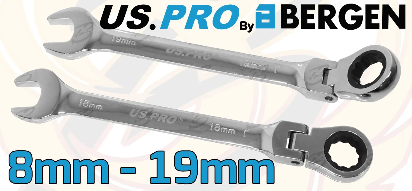 US PRO 24PCS SPANNER & STUBBY FLEXIBLE RATCHET SPANNER SET 8MM - 19MM
