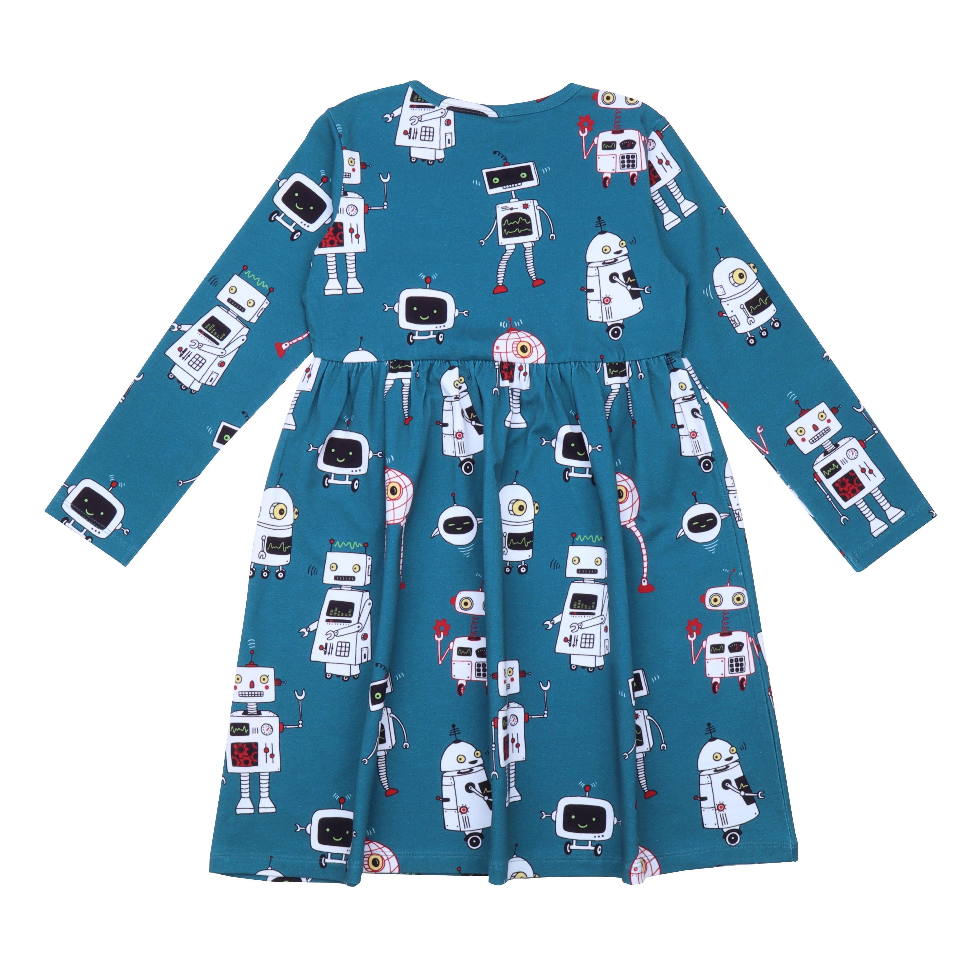 Walkiddy Robot Friends Long Sleeve Twirly Dress