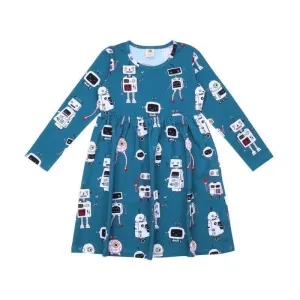 Walkiddy Robot Friends Long Sleeve Twirly Dress