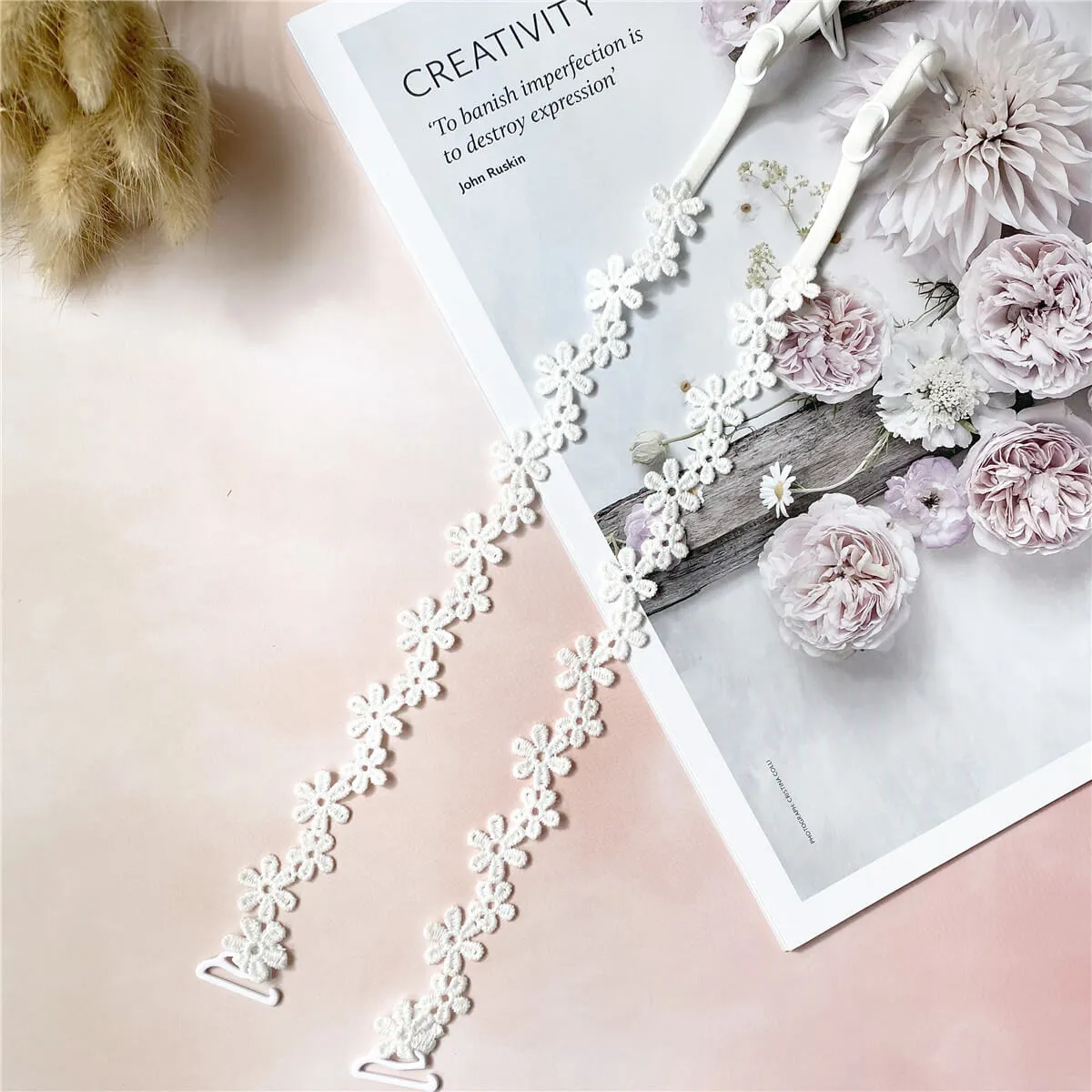 White Small Flower Thin Bra Straps