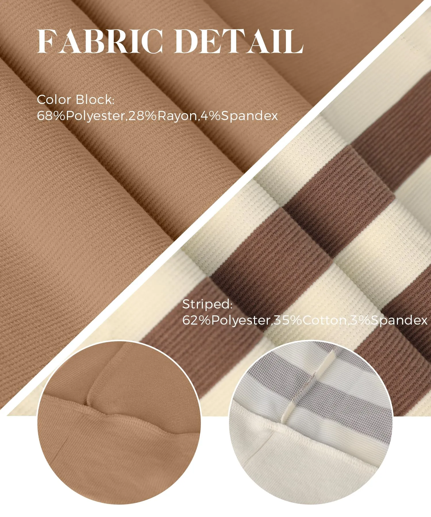 WIHOLL Fall Tops for Women 2024 Trendy Crew Neck Sweatshirts Striped Long Sleeve Shirts Brown Khaki