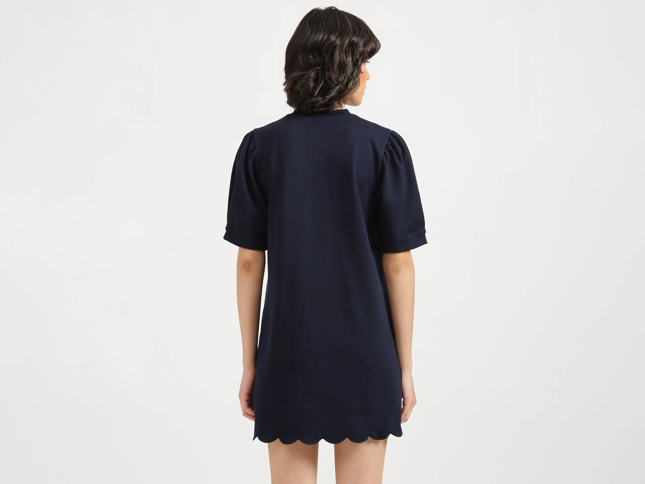 Women Navy Blue Solid Mid Dress