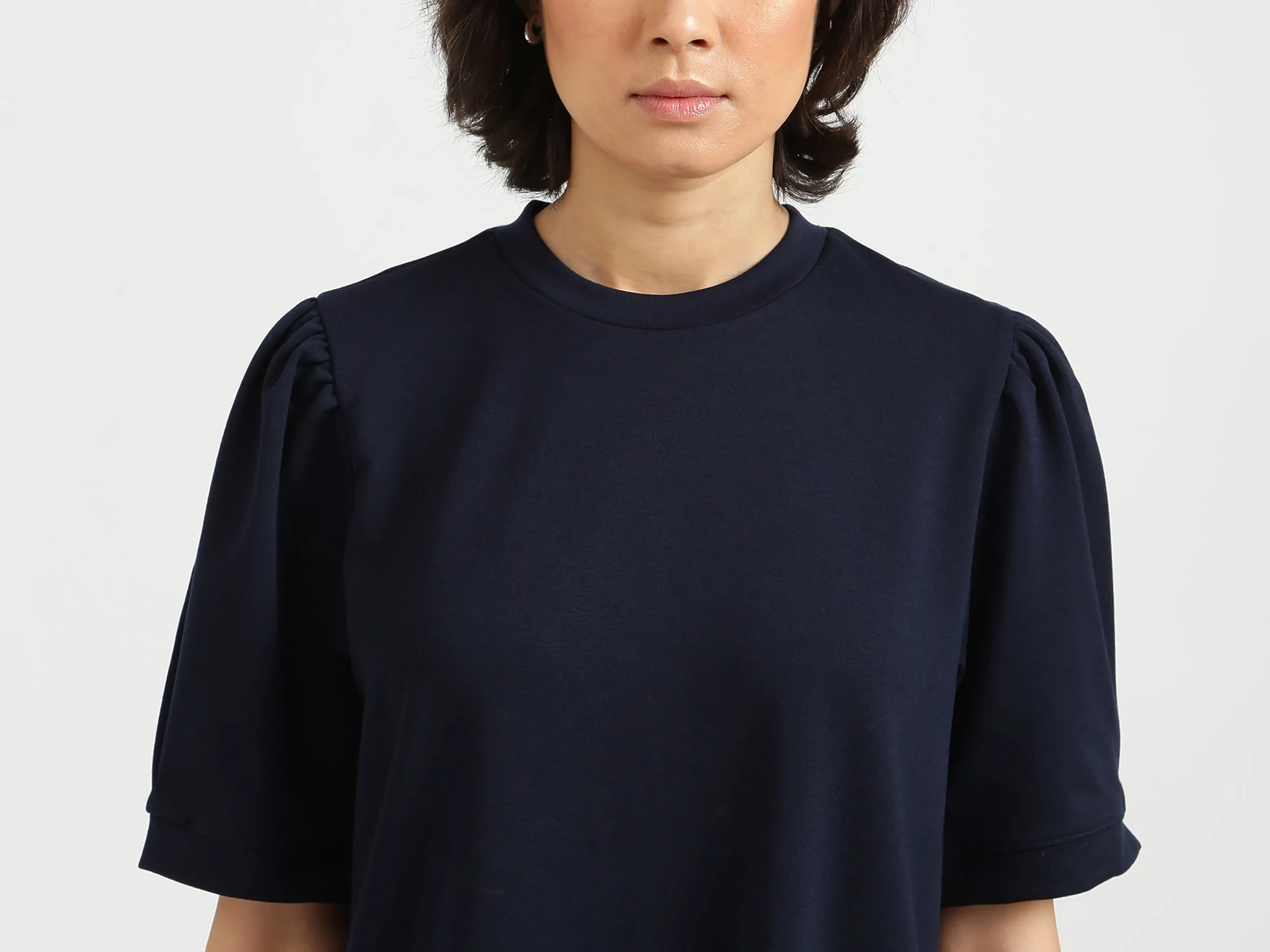 Women Navy Blue Solid Mid Dress