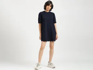 Women Navy Blue Solid Mid Dress