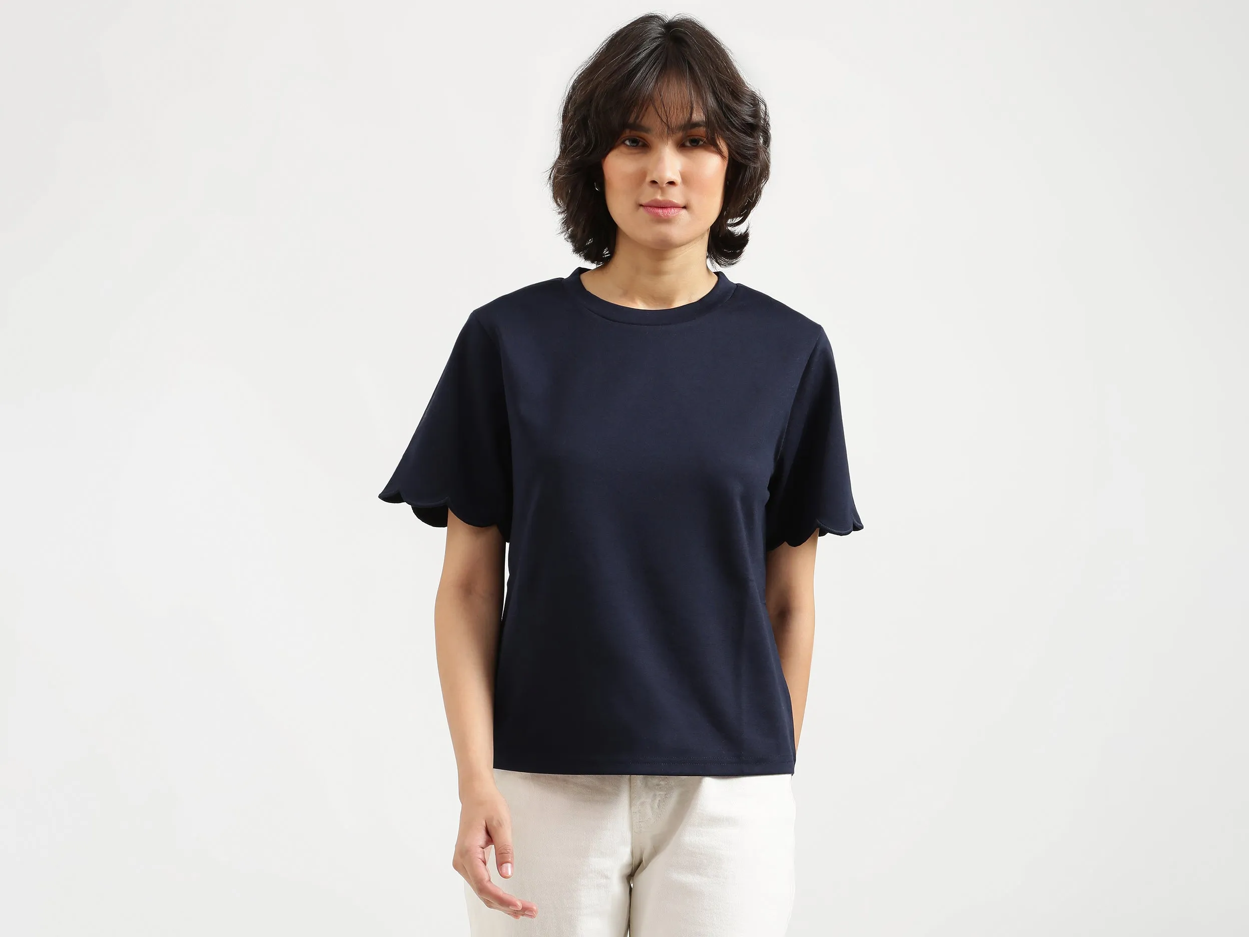 Women Navy Blue Solid Top