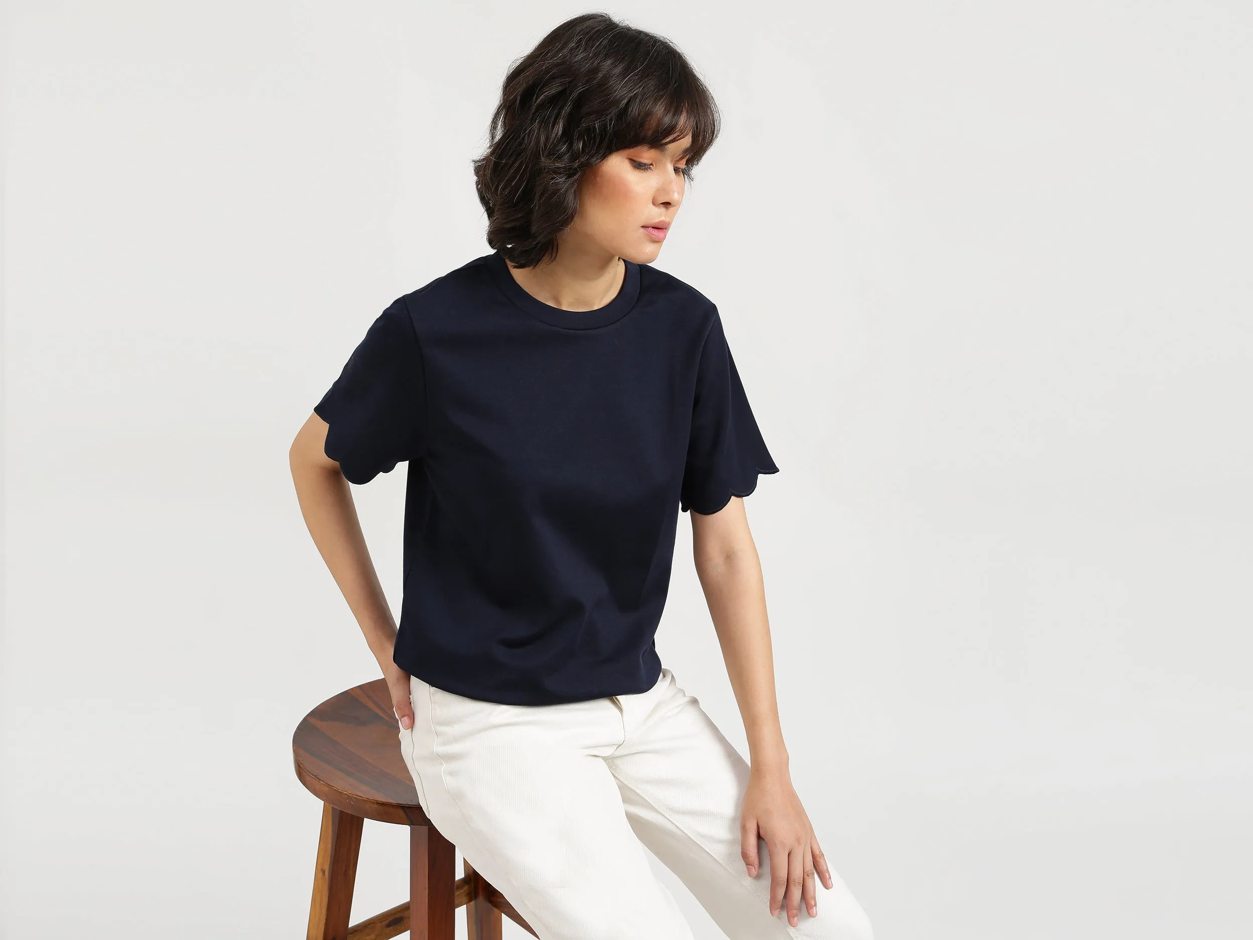 Women Navy Blue Solid Top