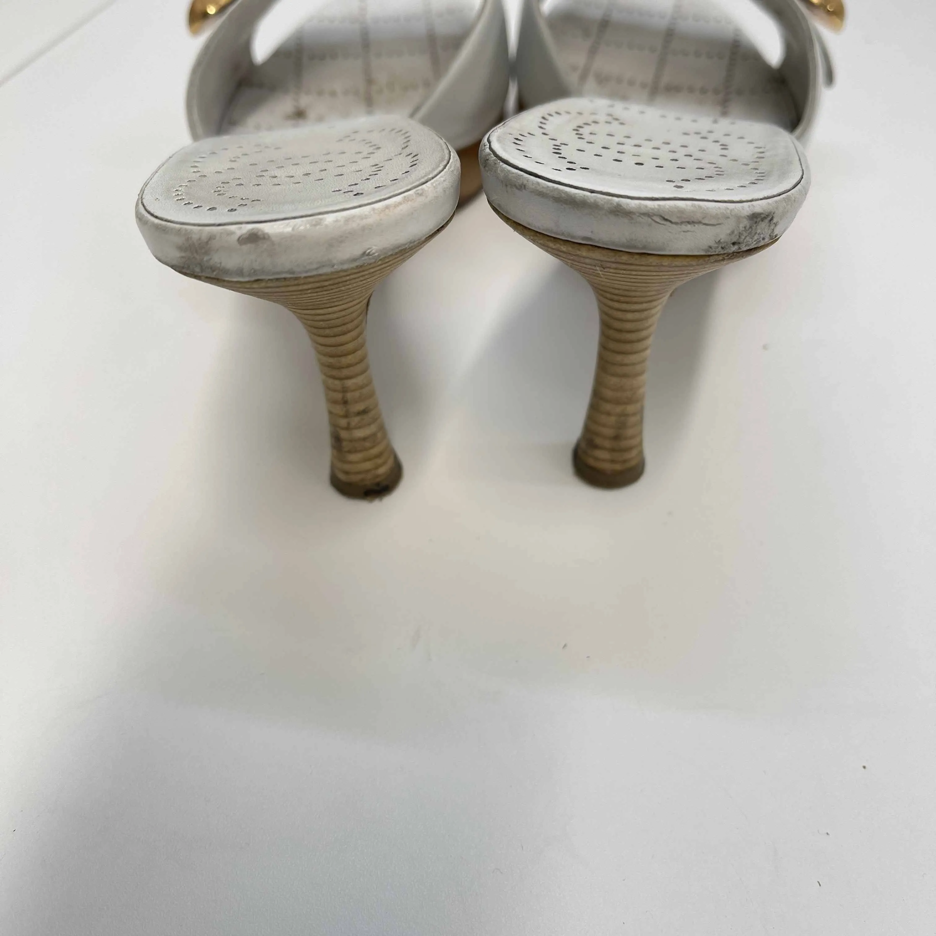 Women's Cc Wooden Buckle Logo Mules White Size EU 38 / UK 5