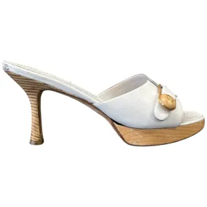 Women's Cc Wooden Buckle Logo Mules White Size EU 38 / UK 5