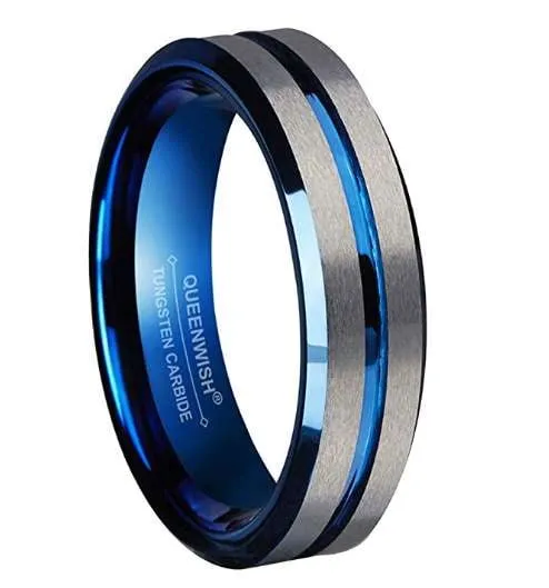 Women's Thin Blue Line Ring - Pure Tungsten Carbide!