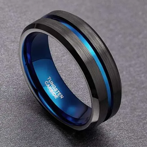 Women's Thin Blue Line Ring - Pure Tungsten Carbide!