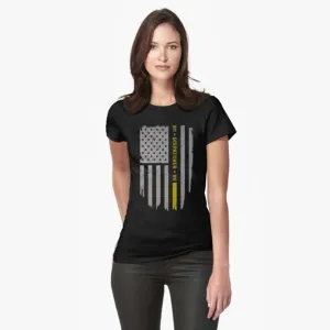 Women's Thin Gold Line Flag 911 Dispatcher Shirt