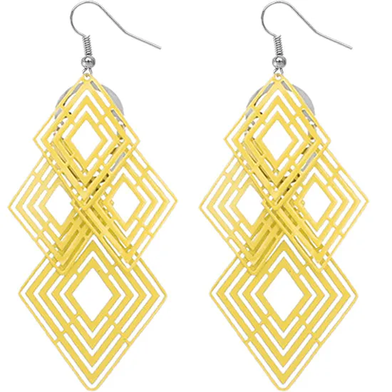 Yellow Diamond Shaped Dangle Earrings