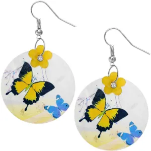 Yellow Thin Shell Butterfly Drop Earrings