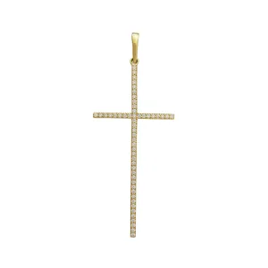 Zirconia Pave Thin Cross Pendant (14K)